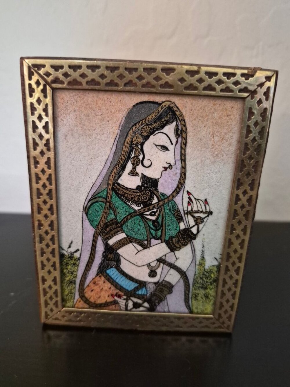 Indian Art Gemstone Painting Handcrafted Wooden Box With Intricate Brass Details